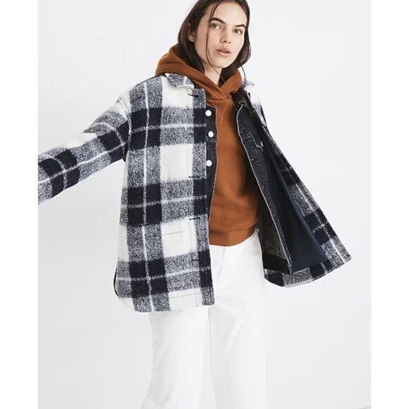 Madewell Walton Shirt Jacket Shacket - Colleton Plaid Marly Plaid Ink Sz S MA304 - Picture 1 of 11